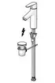 Waschtischbatterie mit einer einhebeligen Steuerung, Hebel oben, Niederdrucksystem, Wasserablauf mit Zugstange, Marke HANSA, in Chromfarbe.